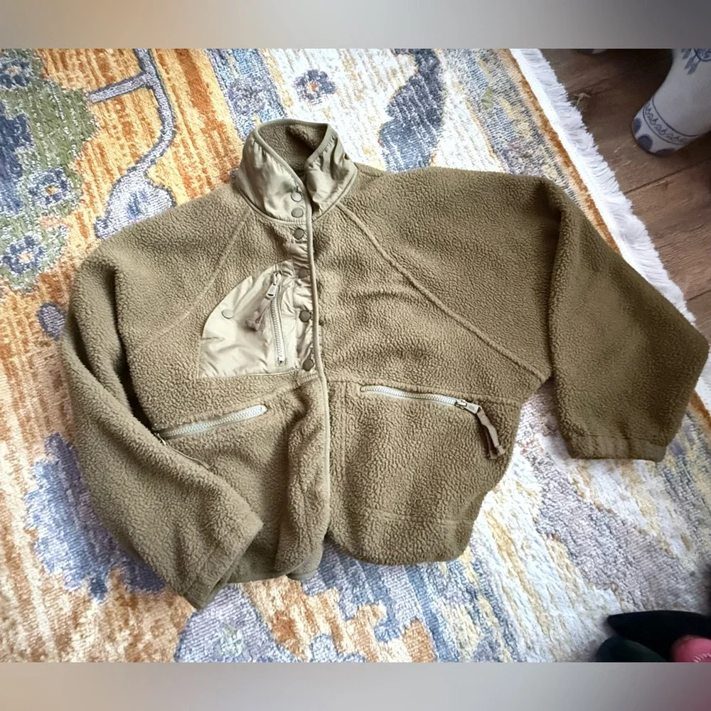 Free People Hit The Slopes Fleece Jacket Olive Green XS - Picture 3 of 8